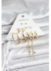 BFS Gold Renk 6 Çift Pirinç Kadın Küpe Seti