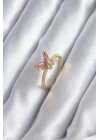 BFS Gold Renk Pembe Zirkon Taşlı Kelebek Model Kadın Yüzük