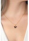 BFS Gold Siyah Renk Kelebek Figür Kadın Kolye