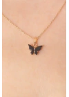 BFS Gold Siyah Renk Kelebek Figür Kadın Kolye