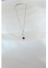 BFS Gümüş Kaplama Kırmızı Gül Figürlü Kadın Kolye