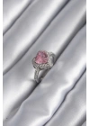 BFS Gümüş Renk Pembe Zirkon Taşlı Charm Kalp Model Kadın Yüzük