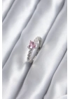 BFS Gümüş Renk Zirkon Taşlı Pembe Kristal Kalp Model Kadın Yüzük