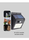 BFS Güneş Enerjili 20 LED Hareket Sensörlü Lamba – IP65 Su Geçirmez Dış Mekan Aydınlatma