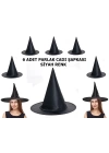BFS  Halloween Siyah Renk Parlak Dralon Cadı Şapkası Yetişkin ve Çocuk Uyumlu 6 Adet