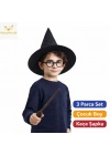 BFS Harry Potter Tarzı Çocuk Seti (Siyah Keçe Şapka, Asa, Gözlük)
