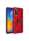 BFS  Huawei P Smart 2021 Kılıf Sofya Yüzüklü Silikon Kapak - Kırmızı