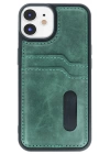 BFS  iPhone 11 Kılıf Sara Kartvizitli Deri Kılıf - Koyu Yeşil