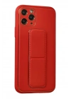 BFS  iPhone 11 Pro Kılıf Coco Deri Standlı Kapak - Kırmızı