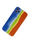 BFS  iPhone 11 Pro Kılıf Ebruli Lansman Silikon - Mavi-Turuncu