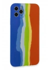 BFS  iPhone 11 Pro Kılıf Ebruli Lansman Silikon - Mavi-Turuncu