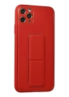 BFS  iPhone 11 Pro Max Kılıf Coco Deri Standlı Kapak - Kırmızı