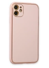 BFS  iPhone 12 Kılıf Coco Deri Silikon Kapak - Pudra