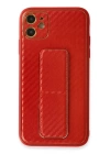 BFS  iPhone 12 Kılıf Coco Karbon Standlı Kapak - Kırmızı