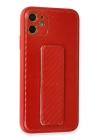 BFS  iPhone 12 Kılıf Coco Karbon Standlı Kapak - Kırmızı