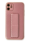BFS  iPhone 12 Kılıf Coco Karbon Standlı Kapak - Pembe