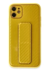 BFS  iPhone 12 Kılıf Coco Karbon Standlı Kapak - Sarı