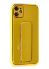 BFS  iPhone 12 Kılıf Coco Karbon Standlı Kapak - Sarı