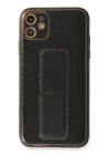 BFS  iPhone 12 Kılıf Coco Karbon Standlı Kapak - Siyah