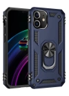 BFS  iPhone 12 Kılıf Sofya Yüzüklü Silikon Kapak - Lacivert
