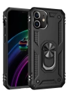 BFS  iPhone 12 Kılıf Sofya Yüzüklü Silikon Kapak - Siyah
