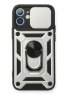 BFS  iPhone 12 Mini Kılıf Pars Lens Yüzüklü Silikon - Gümüş