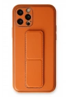 BFS  iPhone 12 Pro Kılıf Coco Deri Standlı Kapak - Turuncu
