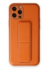 BFS  iPhone 12 Pro Kılıf Coco Deri Standlı Kapak - Turuncu
