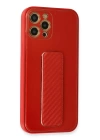 BFS  iPhone 12 Pro Kılıf Coco Karbon Standlı Kapak - Kırmızı
