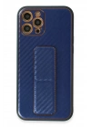 BFS iPhone 12 Pro Kılıf Coco Karbon Standlı Kapak - Mavi