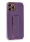 BFS  iPhone 12 Pro Kılıf Coco Karbon Standlı Kapak - Mor