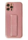 BFS  iPhone 12 Pro Kılıf Coco Karbon Standlı Kapak - Pembe