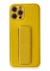 BFS  iPhone 12 Pro Kılıf Coco Karbon Standlı Kapak - Sarı