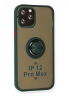 BFS iPhone 12 Pro Kılıf Montreal Yüzüklü Silikon Kapak - Yeşil