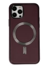 BFS  iPhone 12 Pro Max Kılıf Coco Deri Magneticsafe Silikon - Bordo