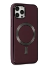 BFS  iPhone 12 Pro Max Kılıf Coco Deri Magneticsafe Silikon - Bordo