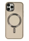 BFS  iPhone 12 Pro Max Kılıf Coco Deri Magneticsafe Silikon - Krem