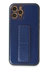 BFS  iPhone 12 Pro Max Kılıf Coco Karbon Standlı Kapak - Mavi