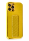 BFS  iPhone 12 Pro Max Kılıf Coco Karbon Standlı Kapak - Sarı