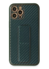 BFS  iPhone 12 Pro Max Kılıf Coco Karbon Standlı Kapak - Yeşil