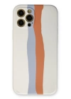 BFS  iPhone 12 Pro Max Kılıf Ebruli Lansman Silikon - Beyaz-Turuncu