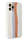 BFS  iPhone 12 Pro Max Kılıf Ebruli Lansman Silikon - Beyaz-Turuncu
