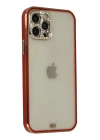 BFS  iPhone 12 Pro Max Kılıf Liva Taşlı Silikon - Kırmızı