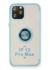BFS iPhone 12 Pro Max Kılıf Montreal Yüzüklü Silikon Kapak - Buz Mavi