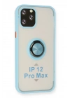 BFS  iPhone 12 Pro Max Kılıf Montreal Yüzüklü Silikon Kapak - Buz Mavi