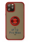 BFS  iPhone 12 Pro Max Kılıf Montreal Yüzüklü Silikon Kapak - Kırmızı