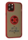 BFS  iPhone 12 Pro Max Kılıf Montreal Yüzüklü Silikon Kapak - Kırmızı