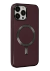 BFS  iPhone 13 Pro Kılıf Coco Deri Magneticsafe Silikon - Bordo