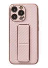 BFS  iPhone 13 Pro Kılıf Coco Karbon Standlı Kapak - Pembe