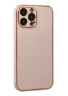 BFS  iPhone 13 Pro Max Kılıf Coco Deri Silikon Kapak - Pudra